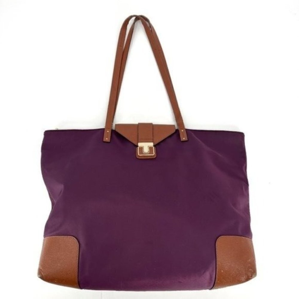 Tory Burch Purple Nylon Tote with Brown Leather Trim